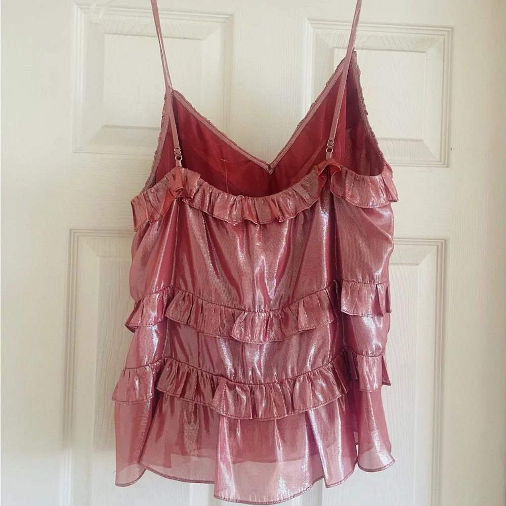 Rebecca Taylor Metallic Pink Ruffled Camisole - Picture 9 of 11